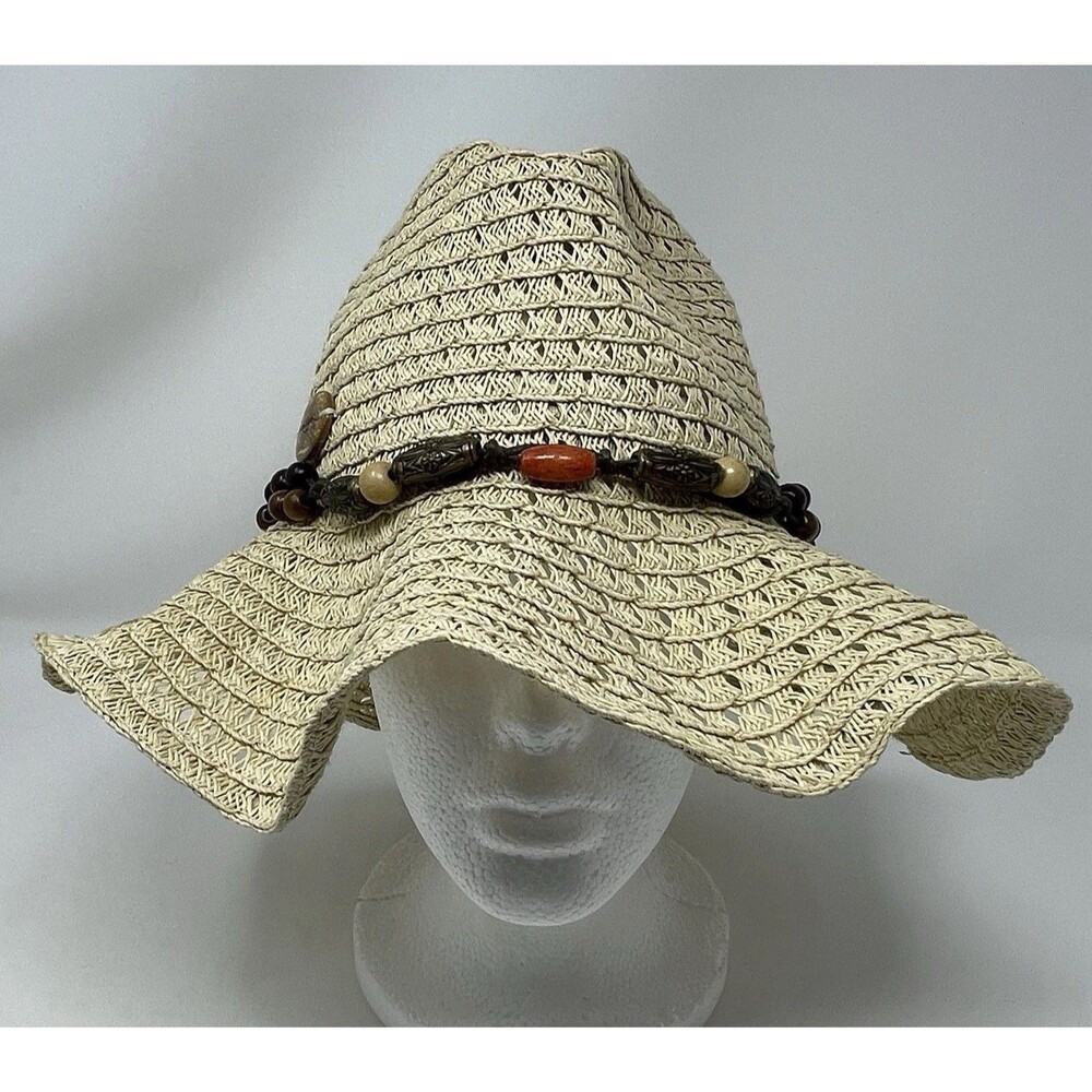 Panama Jack Fedora Straw Hat Wood Beading One Size